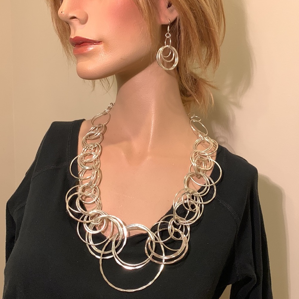 Silver Loop Statement Necklace & Earrings